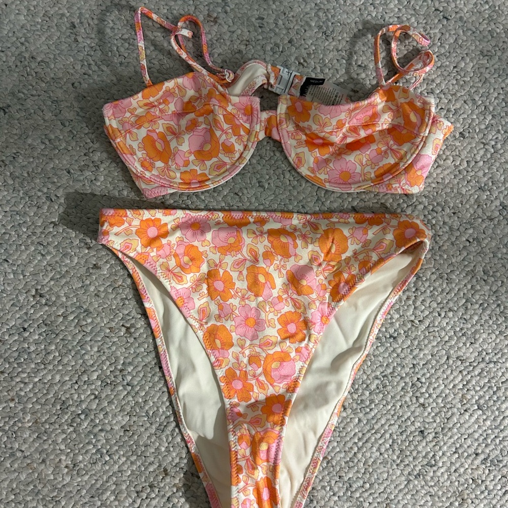 Triangl Floral Underwire Bikini Set in Pink & Orange